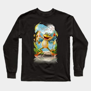 Aquatic Friendship: Frog With Fish on Water Long Sleeve T-Shirt